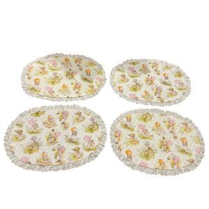 Vintage Holly Hobbie Placemats 20 x 13" Cloth Fabric Set of 4 Farmhouse Cottage